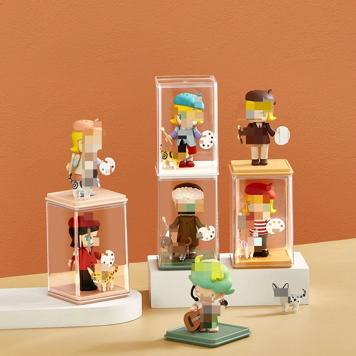 

6pcs Sets Transparent PS Model Dolls Figure Box, Storage Display Box, Blind Box, Display Rack, Empty Box.