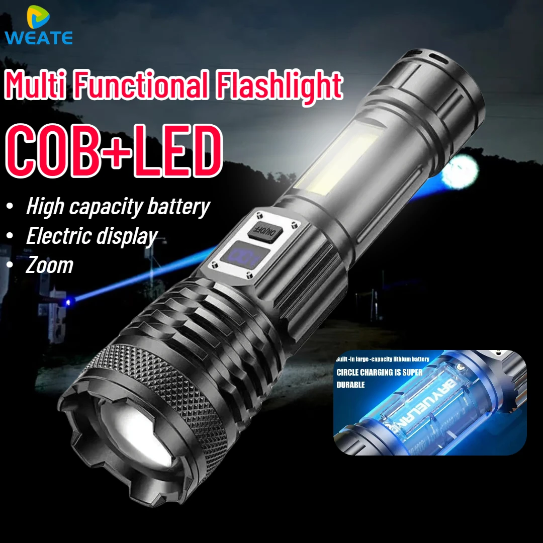 Powerful White Laser LED Flashlight Built-in Battery USB Rechargeable Zoom Torch With Power Display Outdoor Tactical Flashlights