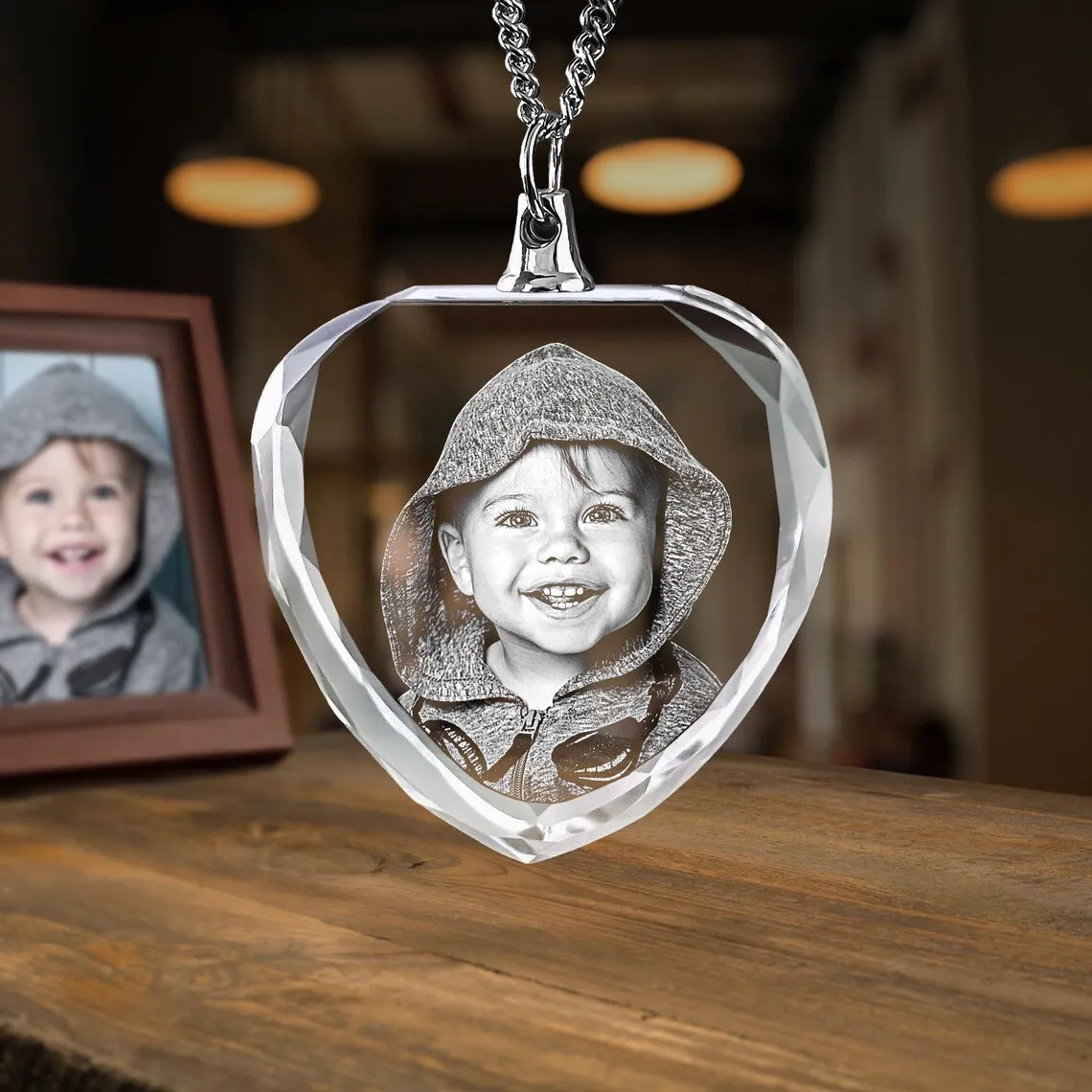 

Personalized Crystal Photo Necklace Rectangle/Heart Custom Picture Gift for Men Women Anniversary Birthday Memorial Pet Lover