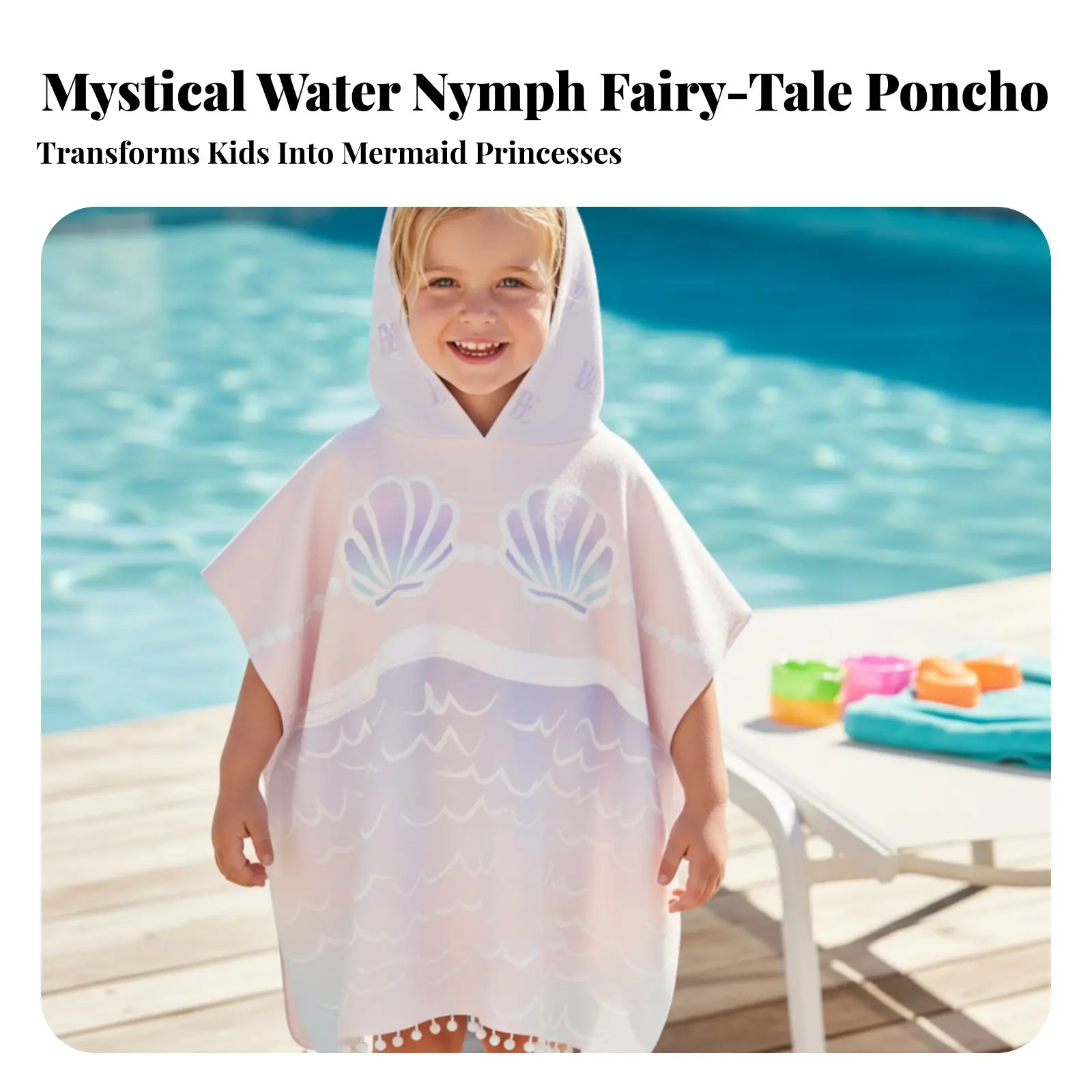 

Hooded Bath Towel for Children, Quick Dry Absorbent Cape, Lightweight, Breathable, Mermaid Print, Easy Storage, Cute Tassel