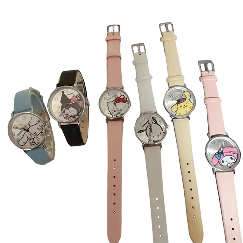 Miniso Anime Cartoon Sanrio Hello Kitty Kuromi Cinnamoroll Melody Pochacco Quarz Mädchen Student Uhr Kinder Ledergürtel Uhr