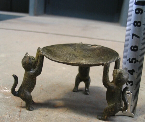 

Free Shipping>>Three kitty old china bronze light Marvellous statue