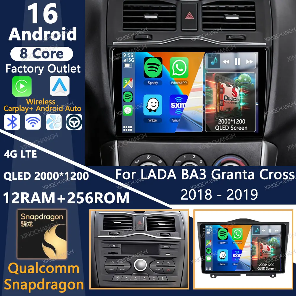 Android 16 Car Radio For LADA BA3 Granta Cross 2018 2019 Multimedia Video Player GPS Qualcomm BT 4G WIFI 2DIN Carplay Auto QLED