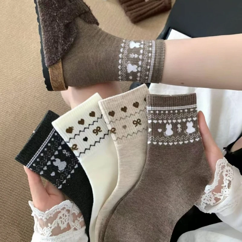 1/4 أزواج ربيع الخريف جديد الرجعية العرقية الجوارب المألوف تنوعا المرأة منتصف جوارب أنبوبية أنيقة بسيطة مخطط المرأة الجوارب