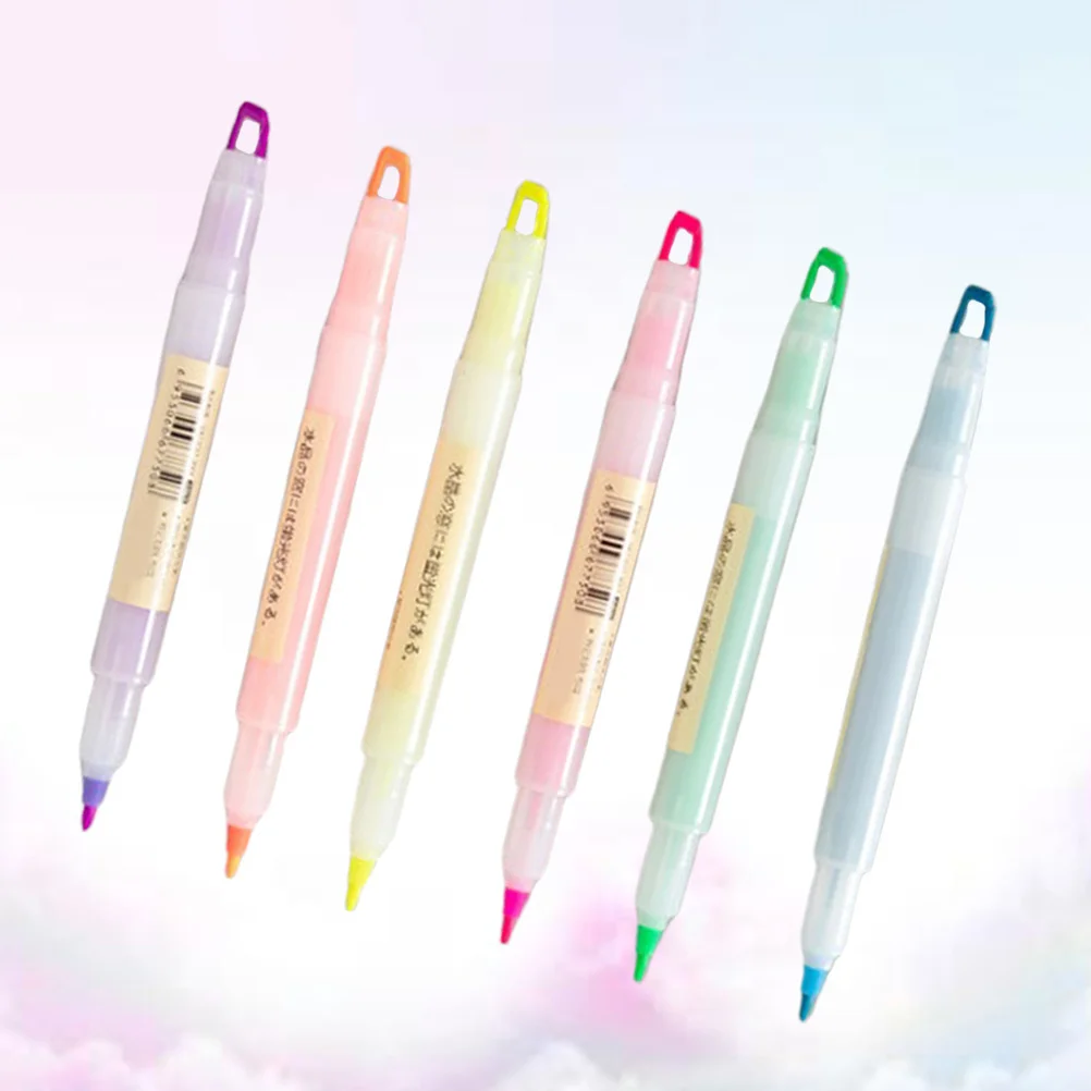 

6Pcs Fluorescent Double Ended Highlighter Marker Pens Waterproof Smooth Vivid Colors Fast Drying for Office Student