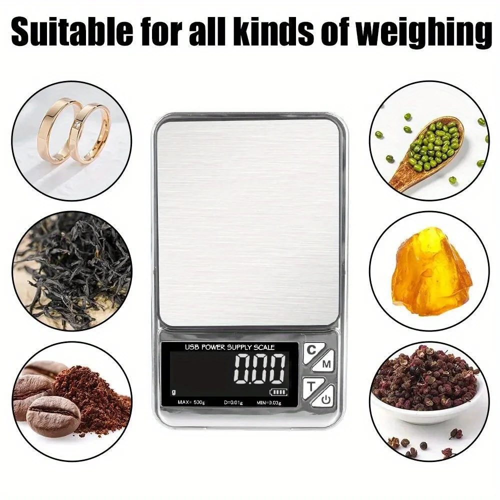 1Pc High Precision Electronic Scale 0.01g Digital LCD Count Stainless Pocket Scales Jewelry Scale, Carat Scale, Usb Power Supply