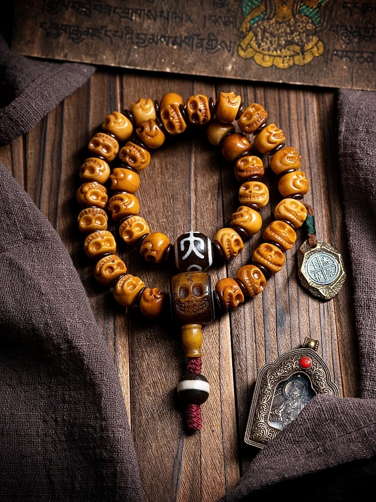 

Natural Yak Bone Beads Bracelet Crafts Ox Skull Shri Chitipati Multi-Circle