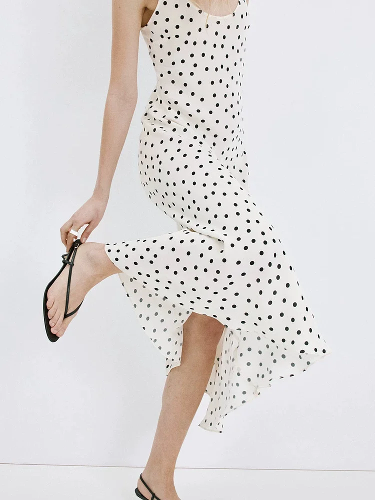 

Elegant Summer New Arrival White Polka Dot Strap Dress Women's Fashion Vacation Style Midi Dress for Young Adults 18-25