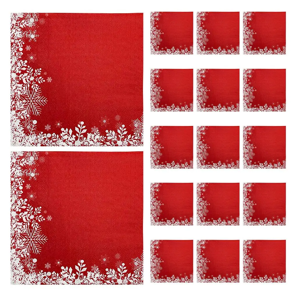 20 шт., рождественские красные бумажные салфетки со снежинками, мягкий прочный материал, праздничный декор стола, удобные праздничные сборки для одного использования