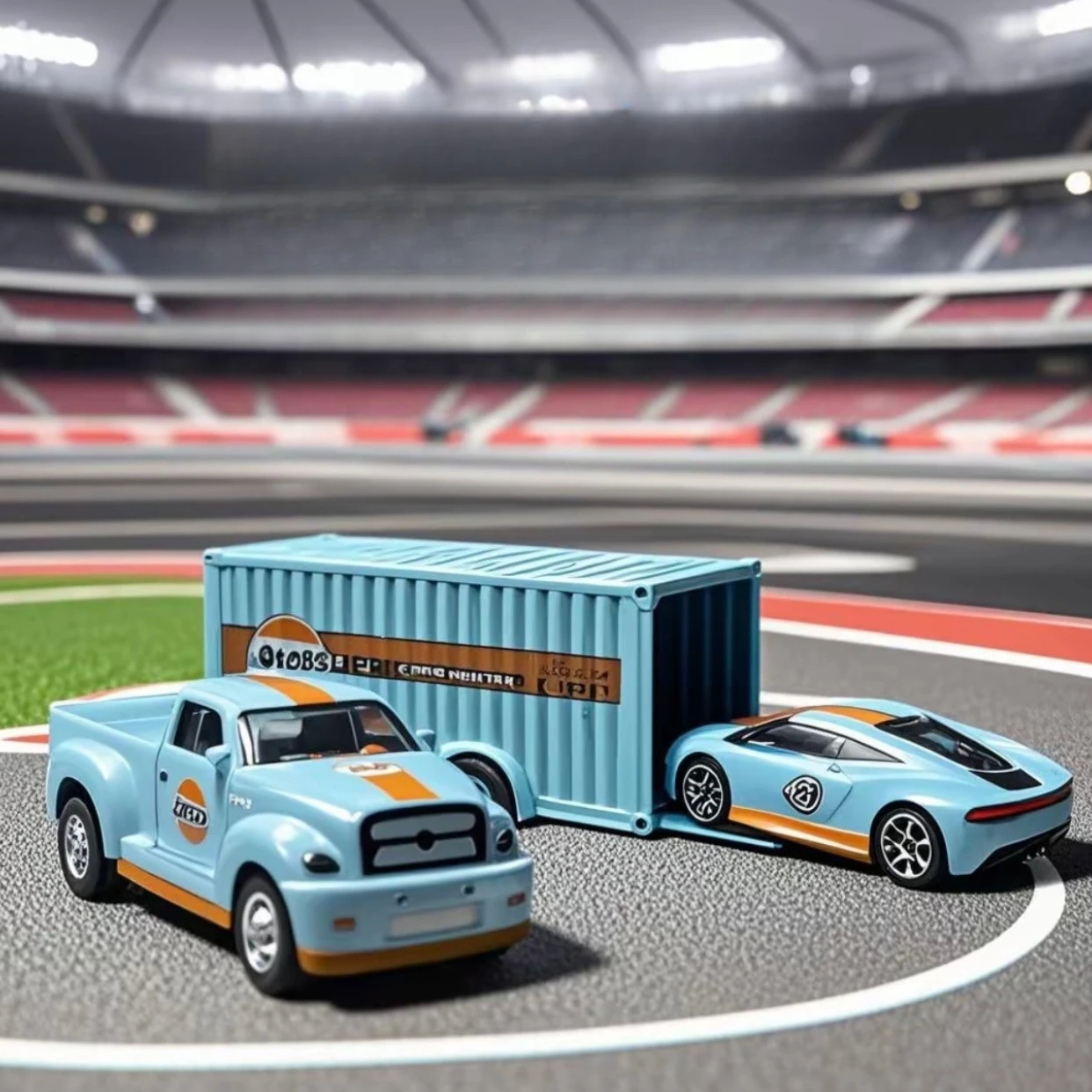 

Mini Bay Painting RV Pickup Fleet Transport Flat Truck Trailer, Collection Ornament Children's Toy Gifts