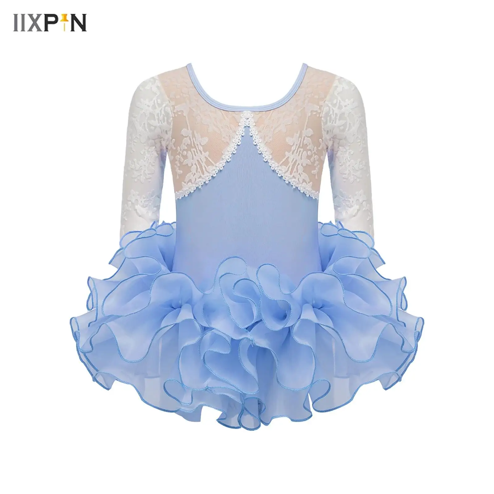 

Kids Girls Ballet Tutu Dress Gymnastic Leotard Lace Mesh Jacquard Long Sleeve Dance Bodysuit+Skirts Ballerina Fairy Party Dress