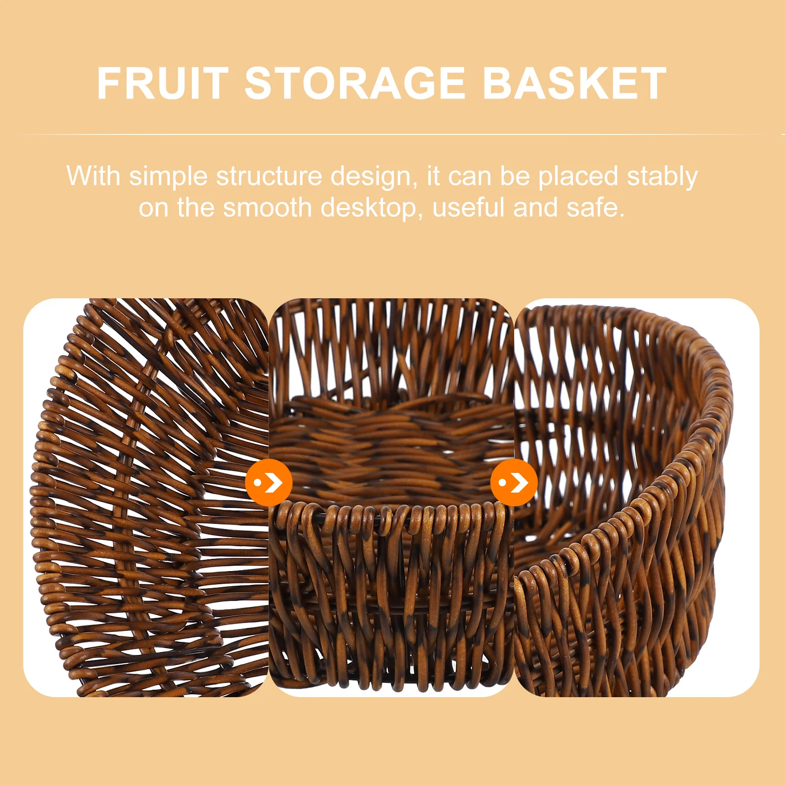 

1pc Basket Imitation Rattan Woven Natural Simple Fruit Snack Vegetable Home Food Sturdy Durablewoven Storage Basket Home Food