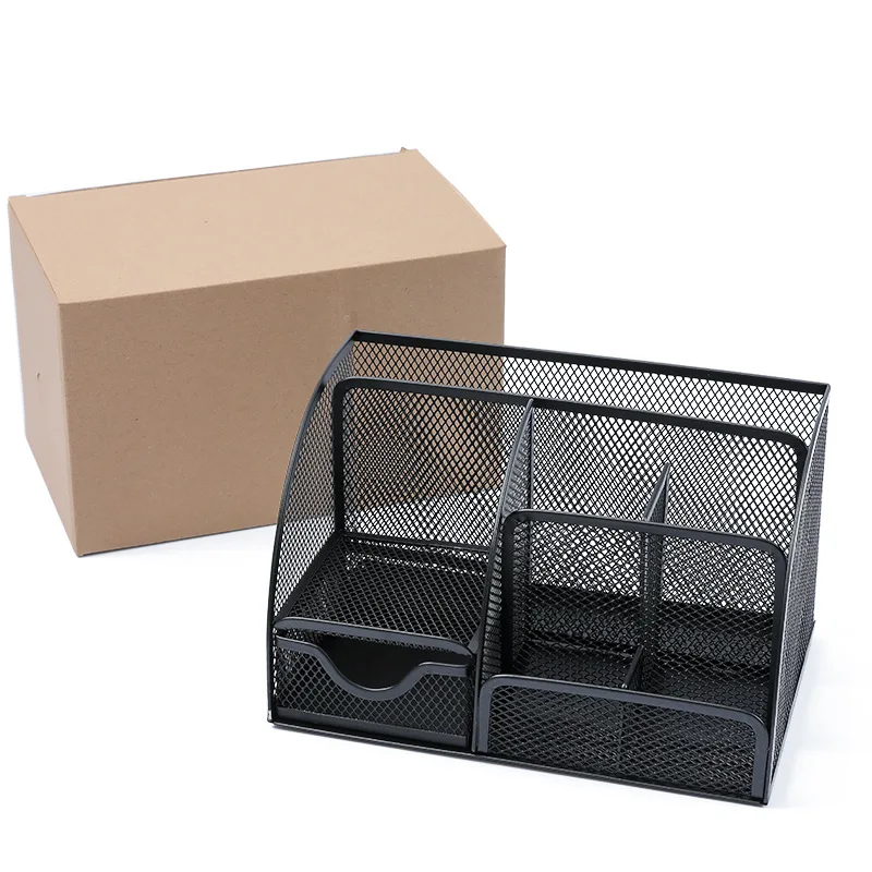 Multi-grid metal pen holder Multifunctional office stationery storage Drawer desktop storage box view 5