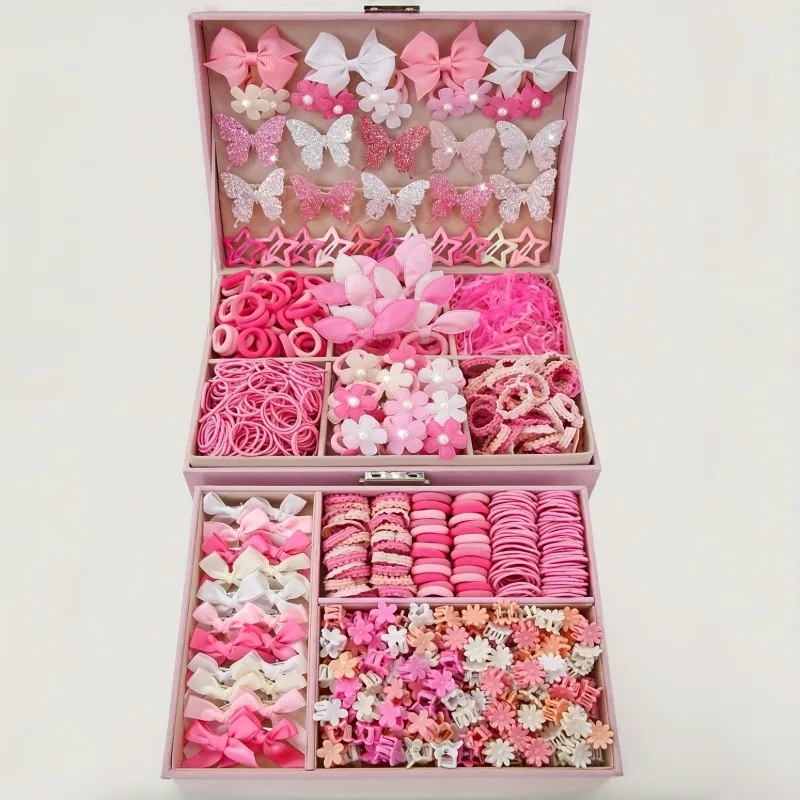 534 Pieces of Pink Hair Clips, Hair Ties, and Hair Accessories Set | Perfect for Valentine’s Day and Christmas Decorations.