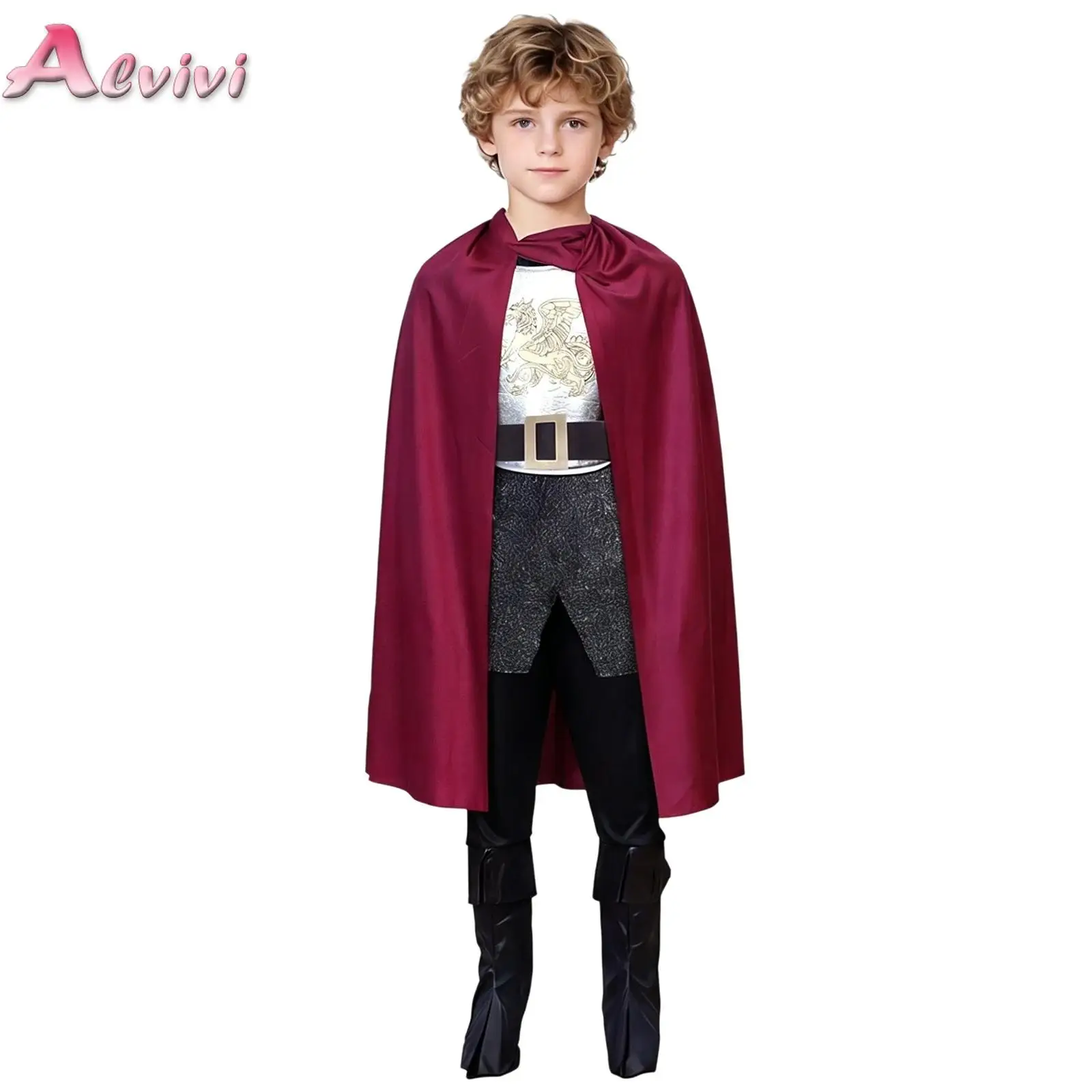 Kids Boys Royal Little King Costume Cloak Tops Pants Boots Headwear Set for Halloween Stage Performance Masquerade Themed Party