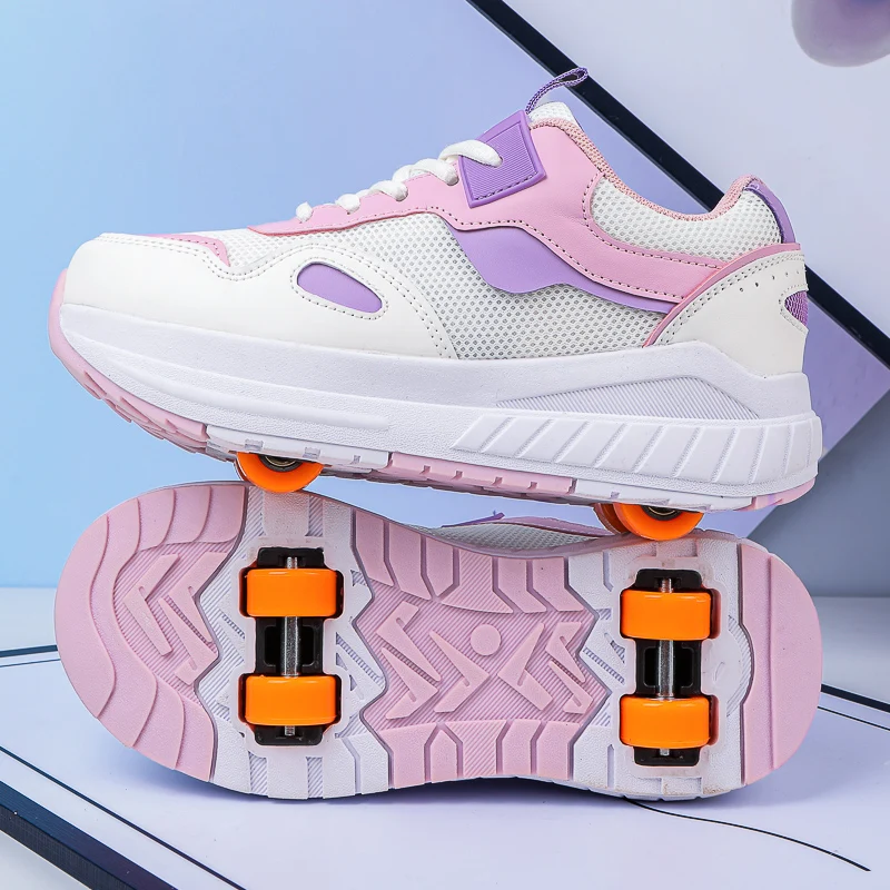 Kids Roller Skates 4 Wheels Detachable Wheeled Sneakers Girls Outdoor Sports Deformable Wheel Shoes - view 3