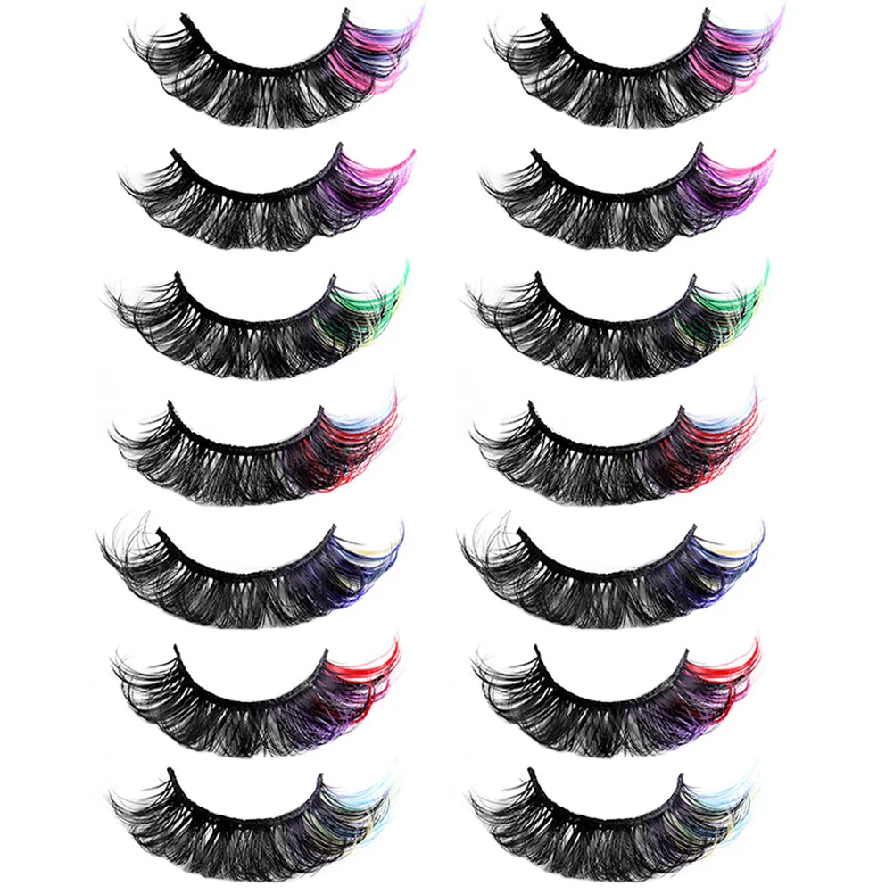 LALAFINA 7 ペアカラーつけまつげグリッターグリーンフェイクまつげハロウィン装飾模造まつげエクステンション