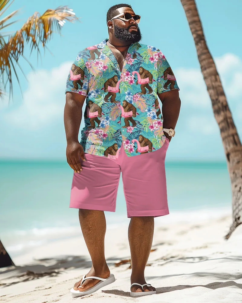 Biggmans Shirt Plus Size Set L-9Xl for Summer Oversize Hawaii Suit  Men's Gradient Coconut Tree Print Large 7XL 8XL