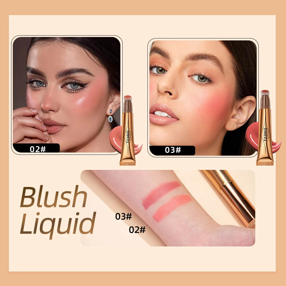 QIBEST Liquid Blush Face Makeup Blush Creamy With Cushion Applicator Moisturizing Lip Cheek Eye Multi-use Stick Blusher Makeup