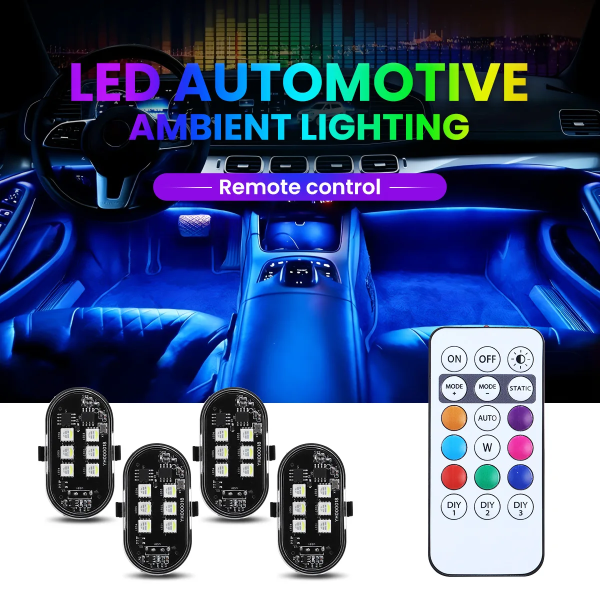 2/4/6pcs Wireless LED Strobe Lights Car Decor Atmosphere Light 8 Colors Rechargeable Led Lights Anti-Collision LED Warning Light