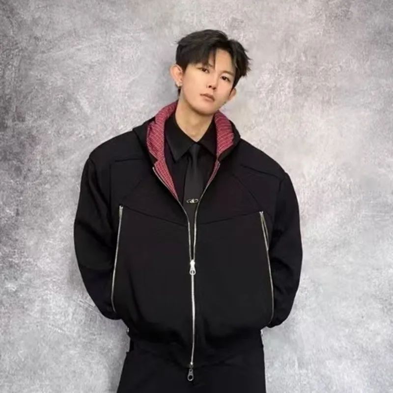 HKSH Autumn Winter New Men Tide American Deconstructed Hooded Sweatshirt Ins Unique Design Silhouette Reversible Jackets HK15280