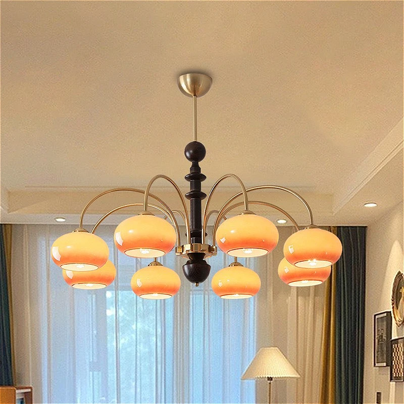 

A Retro Chandelier Made of Persimmon - Red Glass Material, Suitable for Living Rooms, Dining Rooms and Bedrooms