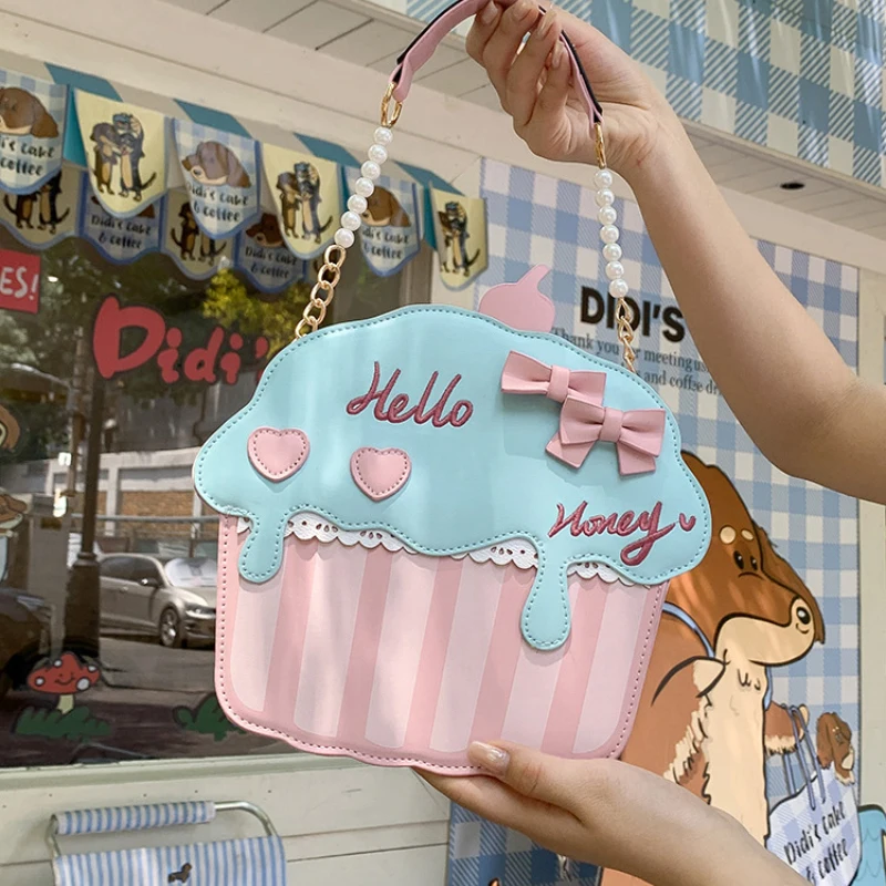 Japanese Girly Cake-shaped Shoulder Bag,lolita Exquisite Sweet Handbag,bow Heart Decor Kawaii Girl Macaron-colored Crossbody Bag