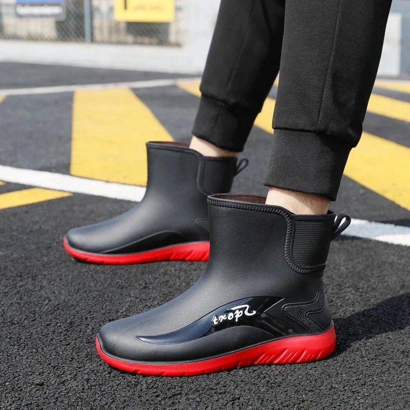 Winter Men\'s Rain Shoes Windproof Cotton Rain Boots Warm Fashion Slip on Fishing Shoes Outdoor Waterproof Work Boot Plus Size 44