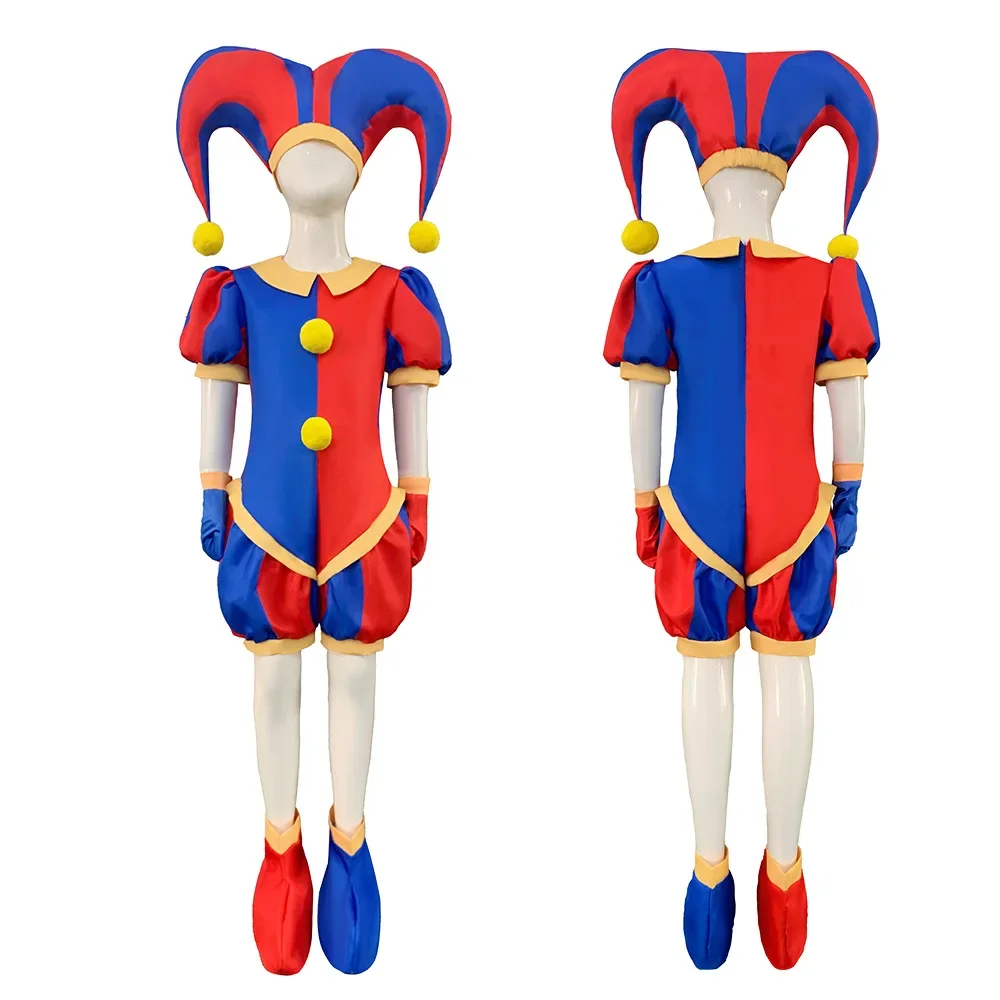 Anime The Amazing Digital Circus 02 Pomni Cosplay Costume Hat Jumpsuit Socks Gloves Child Set Halloween Costume Adult Carnival