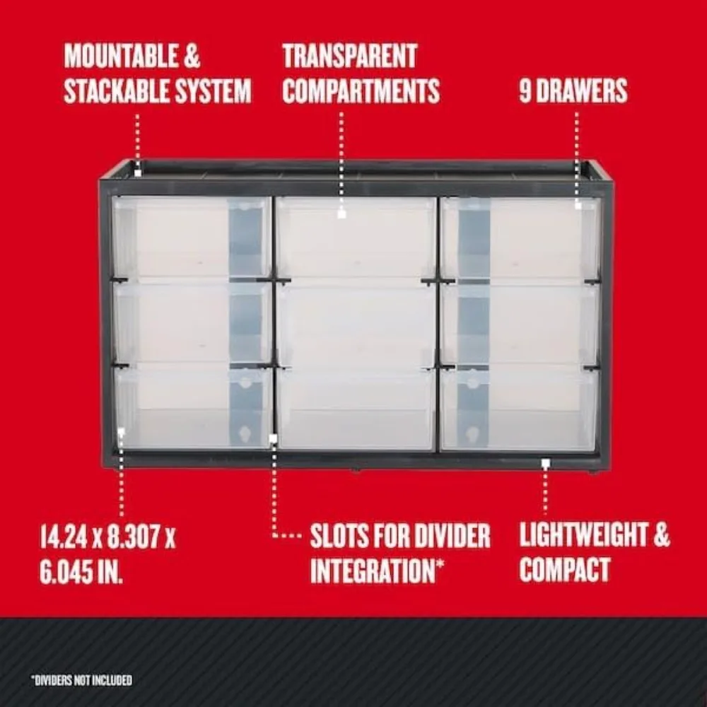 9-Drawer Modular Storage Bin System, Clear Plastic, Stackable for Home Office view 3