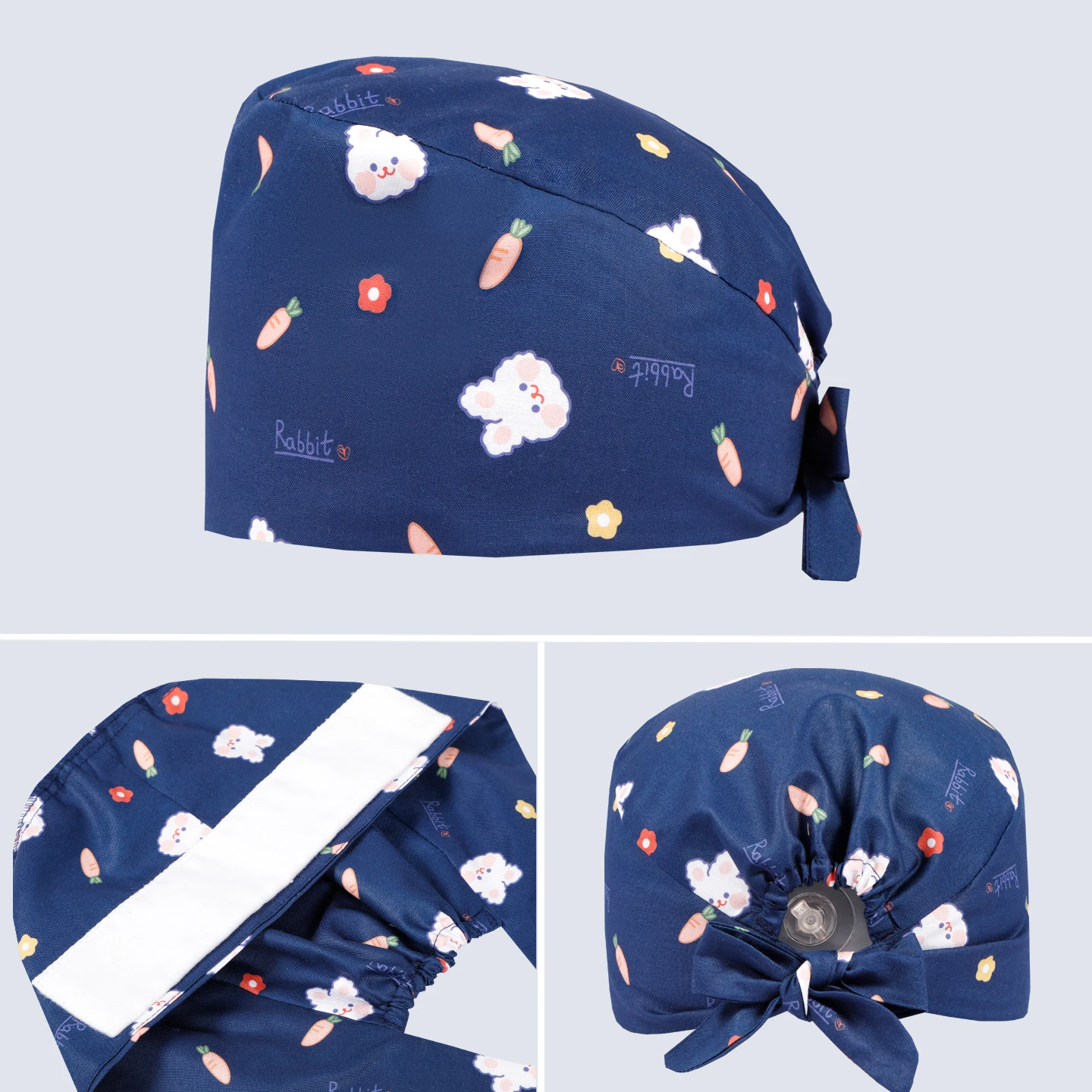 Rabbit Pattern Short Hairt Scrub Hats for Women Men Cotton Nursing Caps Adjustable Breathable Cap Nurse Work Wear M1176