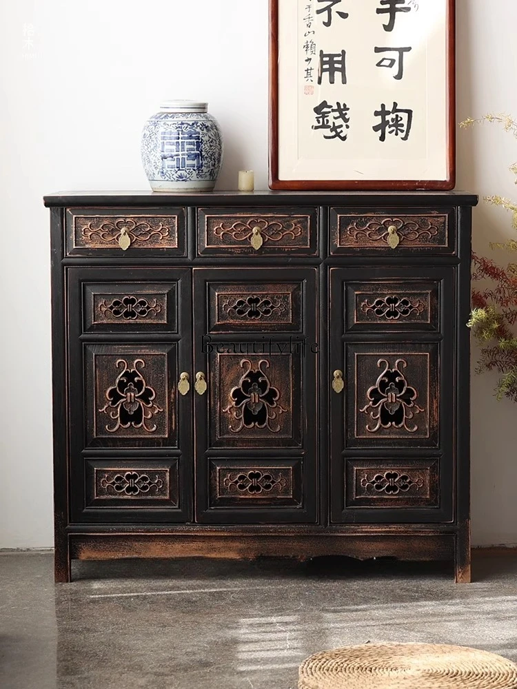 

Shoe cabinet Solid wood Chinese antique old North Elm storage side cabinet