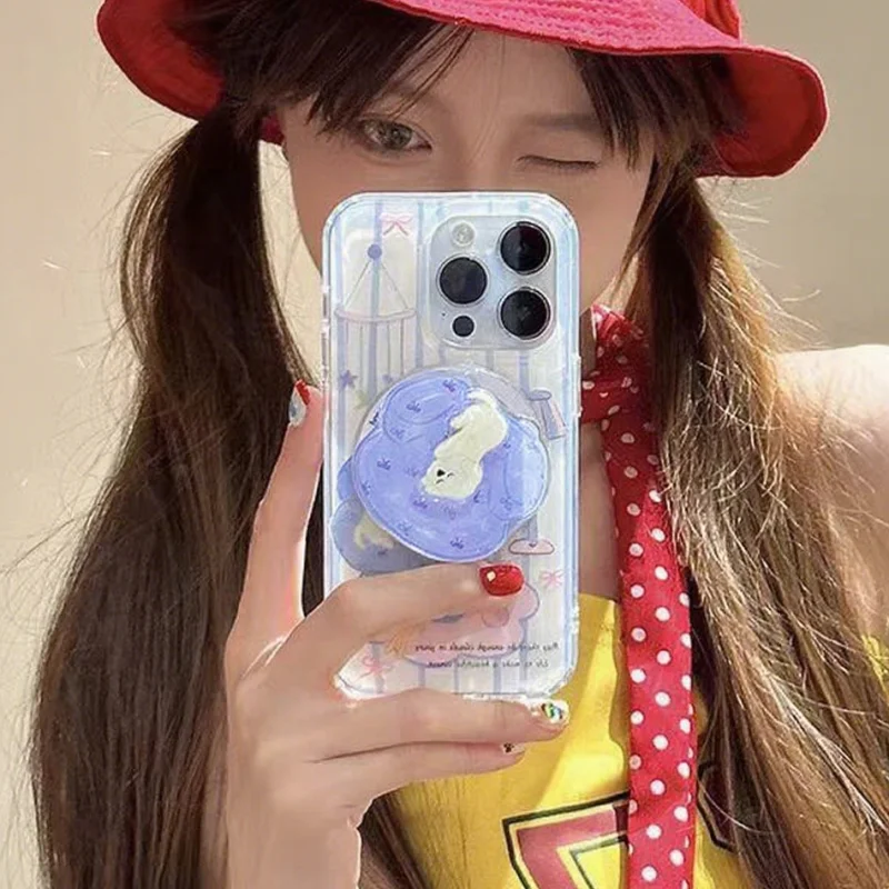 لطيف الكرتون دوران الأبيض جرو ل Magsafe المغناطيسي الهاتف قبضة توك حامل آيفون 17 16 15 شحن لاسلكي حامل #4