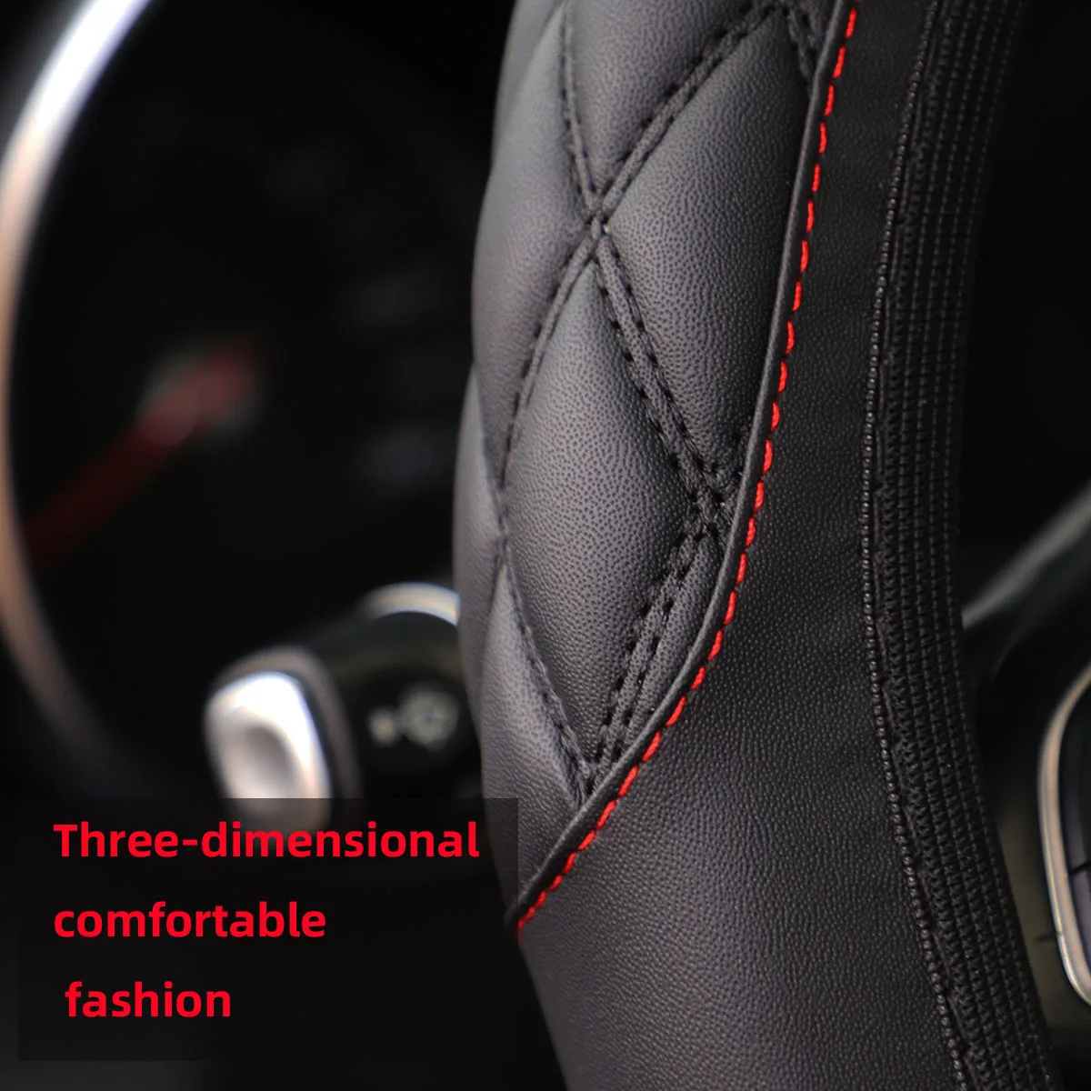 1 Leder-Stereo-Stickerei Komfortabler Rutschfester Auto-Lenkradbezug Ohne Innenring für 14,1-15 Zoll Autos – Detail 8