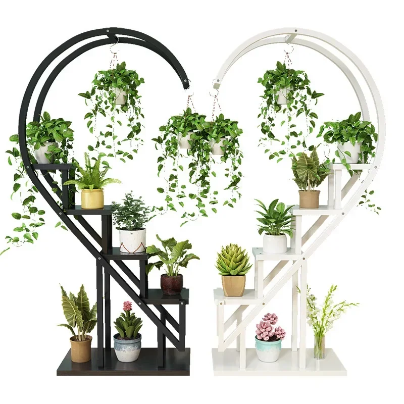 Multi-Layer Metal Plant Holders Wrought Iron Plant Shelf Heart-shaped Flower Stand