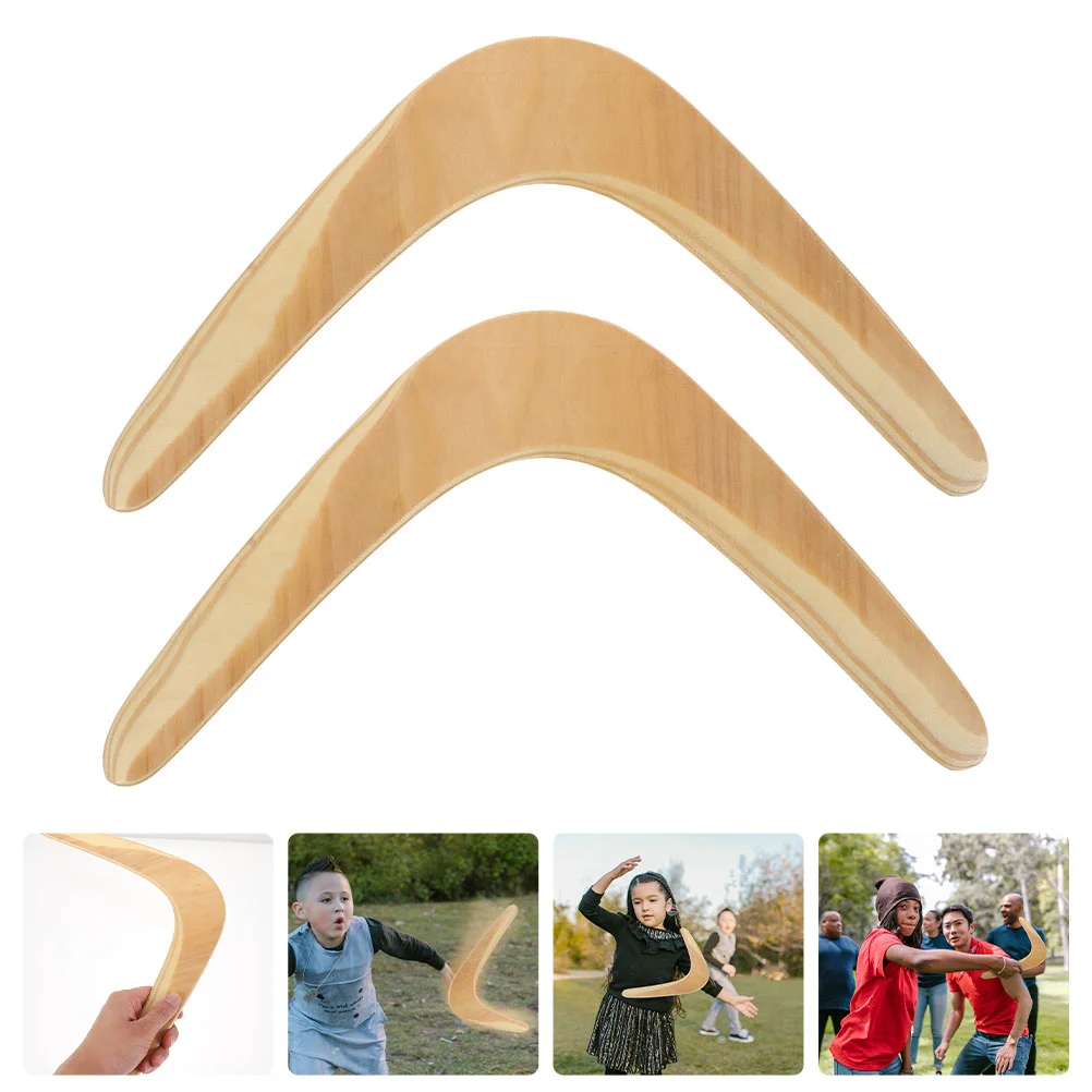 2 Pcs Large 2 Leaf V Boomerangs High Grade Wood Flying Disc Toy Outdoor Plaything Easy Return Action Fun Lawn Game Sports Toy