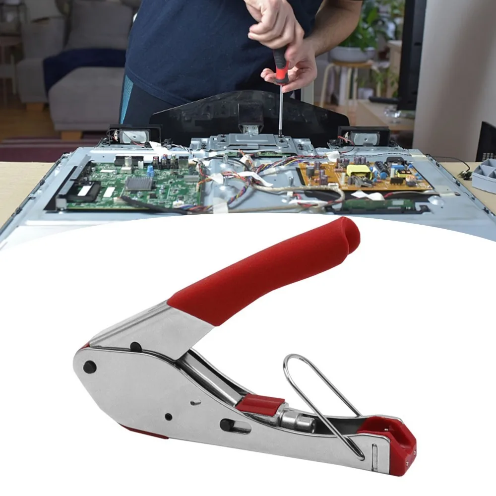 Non-Slip Handle Coaxial Cable Crimper Steel ABS Construction Compression Type Wire Stripper Tool Comfortable Grip