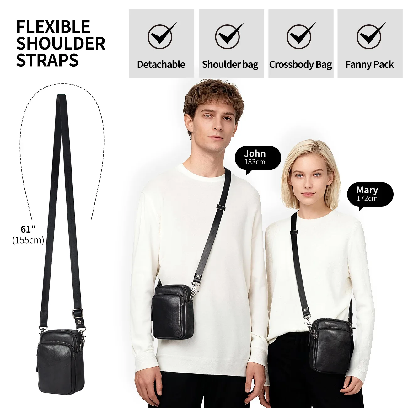 Real leather square shoulder bag for commuting can be worn with belt waist hanging on its side of the trip diagonal span bag