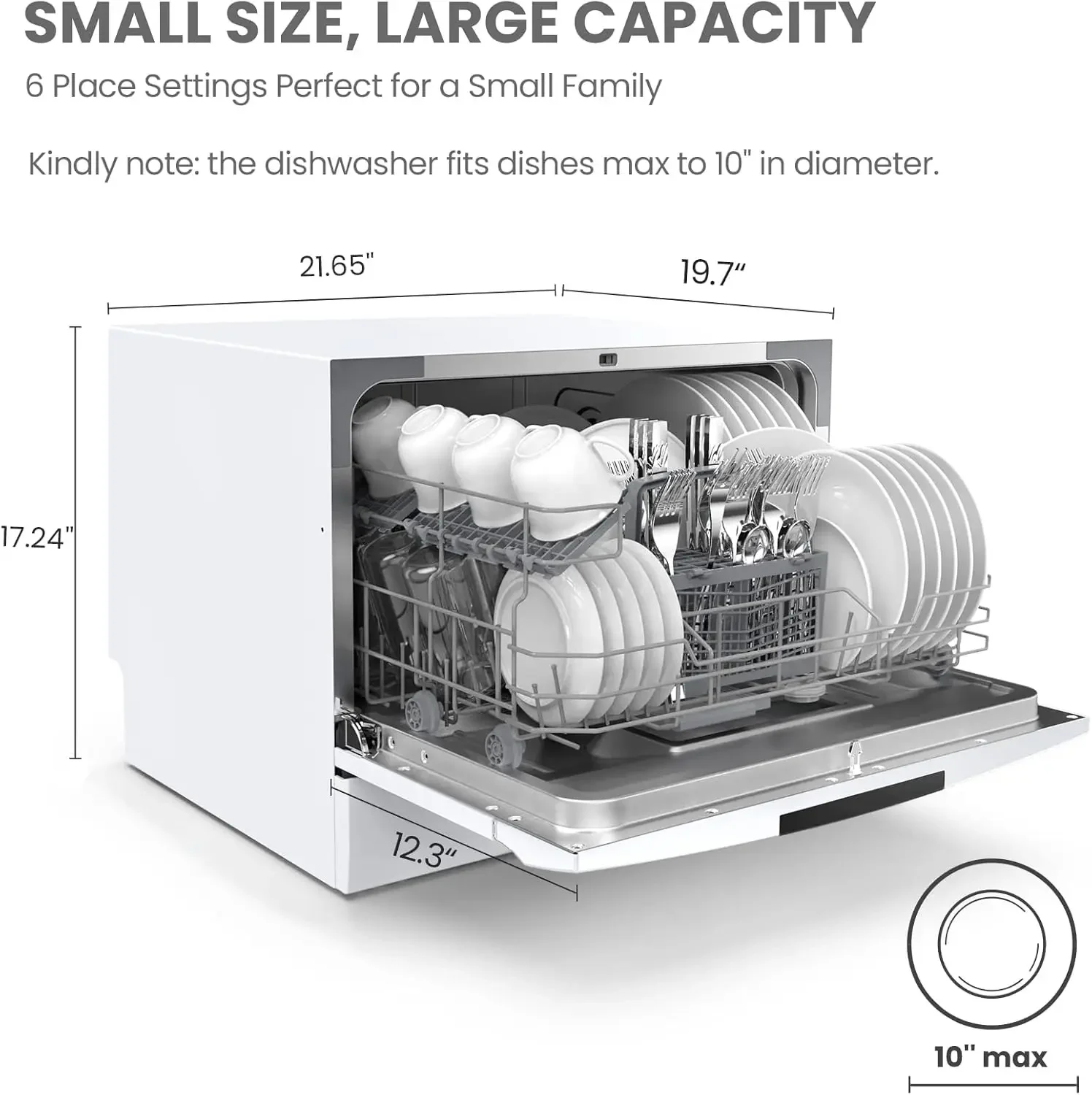 Mini Dishwasher, Energy Star, Countertop, 6 Place Settings, with 8 Washing Programs, Speed, Baby-Care, ECO& Glass, Dish Washer f