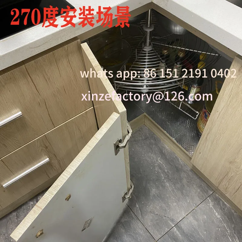 맞춤형 캐비닛 코너 바구니 180도 주방 270도 360도 회전 바구니 회전식 이중 선반 리틀 몬스터