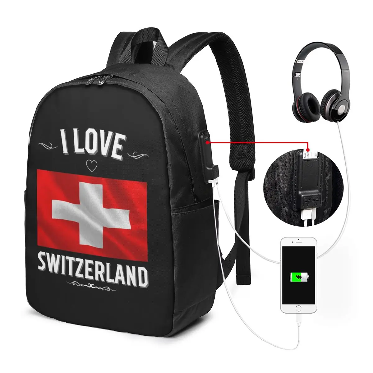 Swiss Switzerland Flag Backpack Travel Notebook Bag Computer College Student School Bag Laptop Shoulder Bags for Men Women