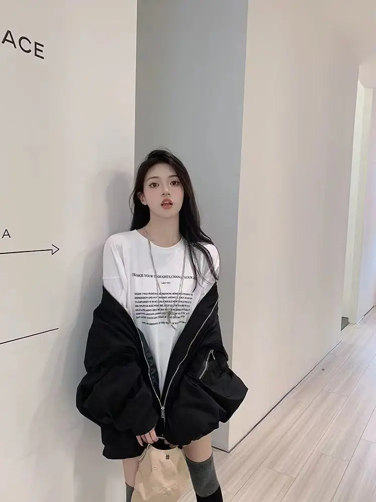 

Ветровка, куртки для женщин, осенняя женская одежда, большие размеры, свободная женская верхняя одежда в чистом стиле, простая с длинным рукавом