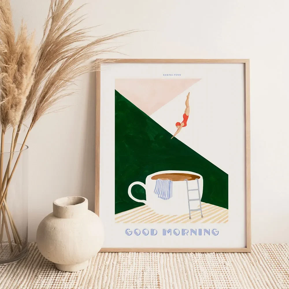 Modern Minimalist Wall Art Good Morning Coffee Diver HD Sail Print Poster Home Living Room Bedroom Pantry Decoration