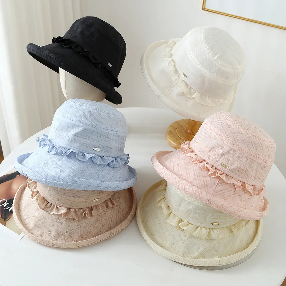 Sweet Floral Bucket Hat Women Spring Summer Elegant Casual All-Match Packable Hat Outdoor Visor Sunhat Lace Fisherman Cap