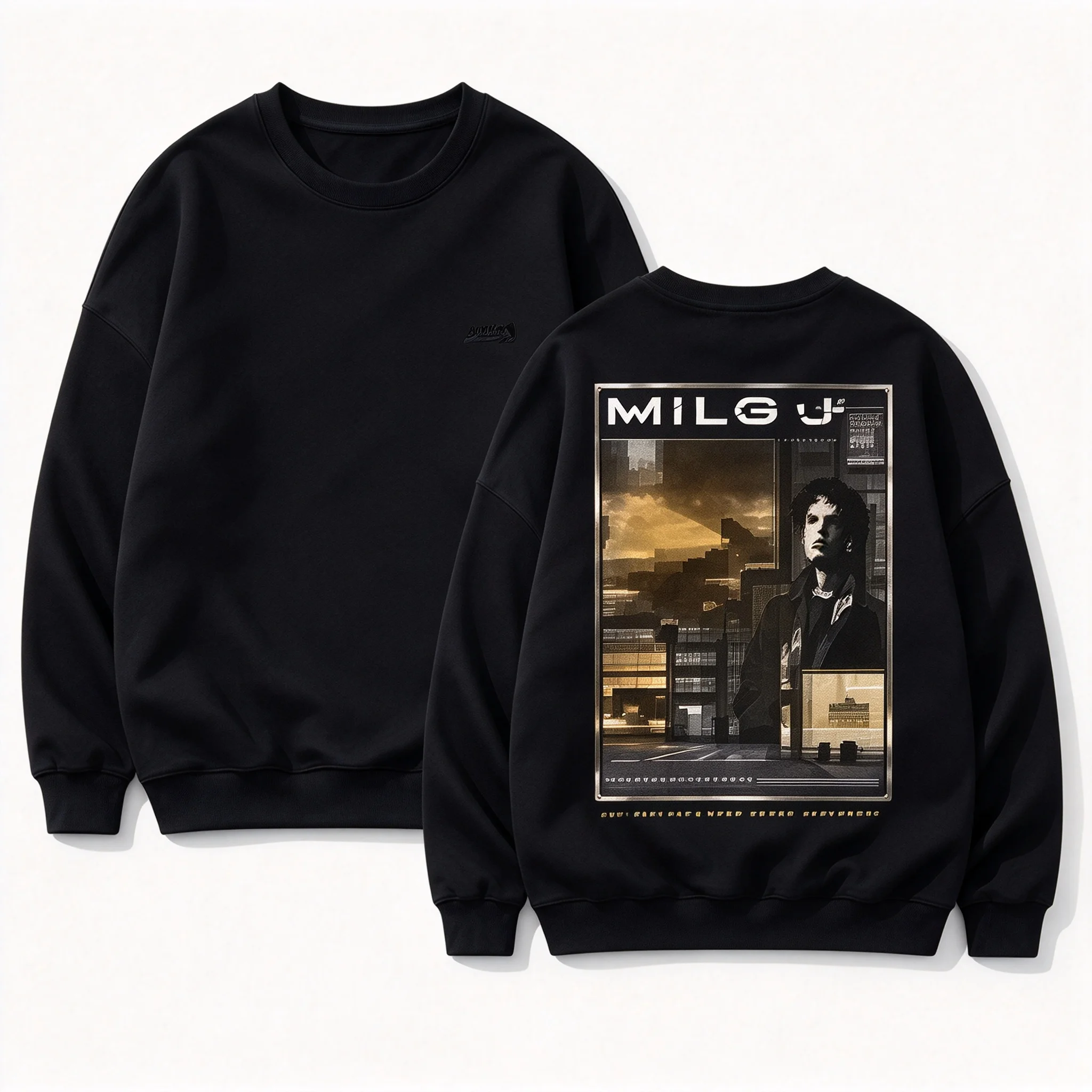 The back of the 2026 black fleece casual hooded jacket poster features a stylish and relaxed pullover for urban street wear