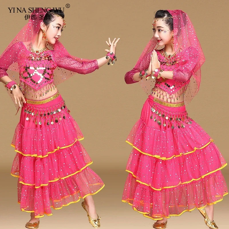 Kids Belly Dance Costumes Set Oriental Dance Costumes Girls Egypt Egyptian Bollywood Indian Belly Dancing Skirt India 3 Color