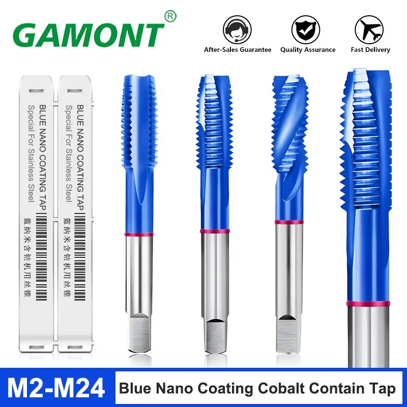 GAMONT Pink Circle Blue Nano Coating Cobalt Containing Tap Spiral /Straight Groove/Tip End Stainless Steel Machine Taps M3-M24