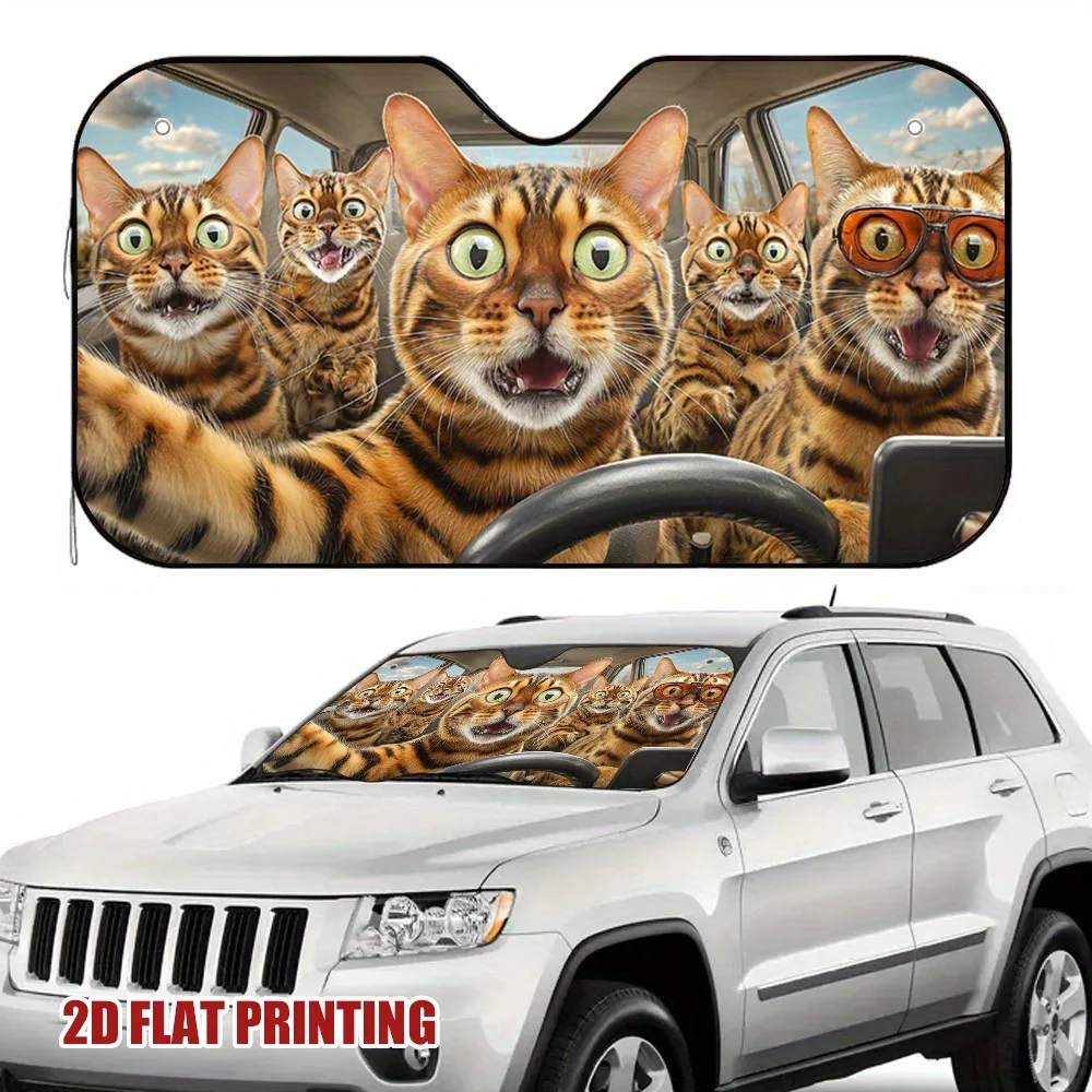 

1pc Funny Bengal Cats Car Sun Shade With Expressive Driving Bengals - Sun Protection Window Visor, Fit For SUVs, Sedans, Trucks