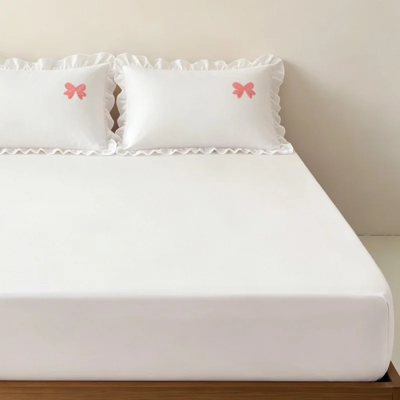 3Pcs Fitted Bed Sheet With Elastic Band Anti-slip Adjustable Mattress Cover ruffles bow Pillowcase without pillow core