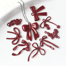 10Pcs Cute Red Bowknot Shape Pendant For Handmade DIY Bracelet Necklaces Earring Jewelry Making Accessories Craft Fashion Alloy